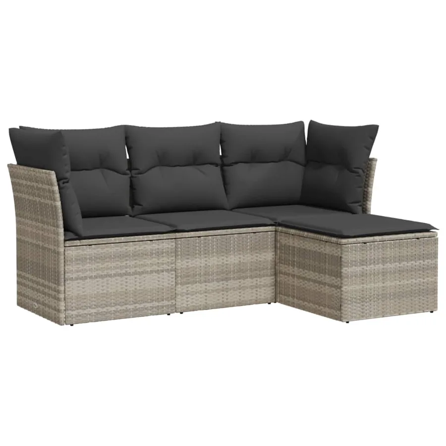 Salon de jardin 4 pcs avec coussins gris clair résine tressée - 2