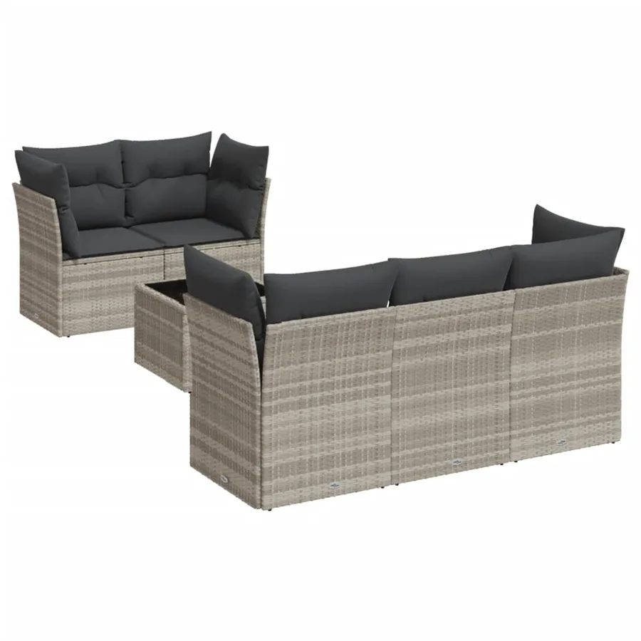 Salon de jardin 6 pcs avec coussins gris clair résine tressée - 2