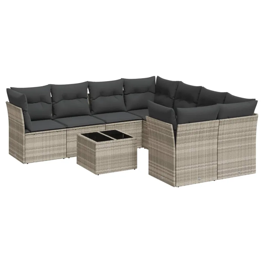 Salon de jardin 9 pcs avec coussins gris clair résine tressée - 2