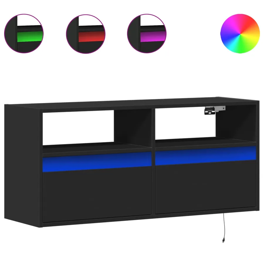 Meuble TV mural avec lumières LED noir 100x31x45 cm - 2