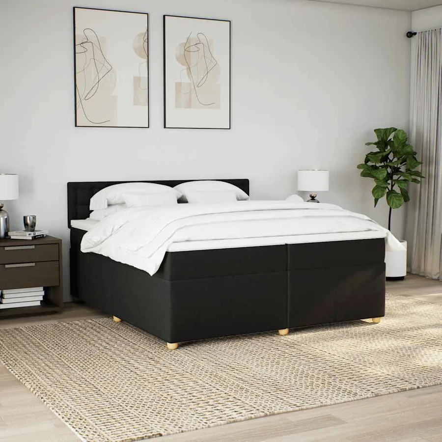Sommier à lattes de lit avec matelas Noir 200x200 cm Tissu - 4