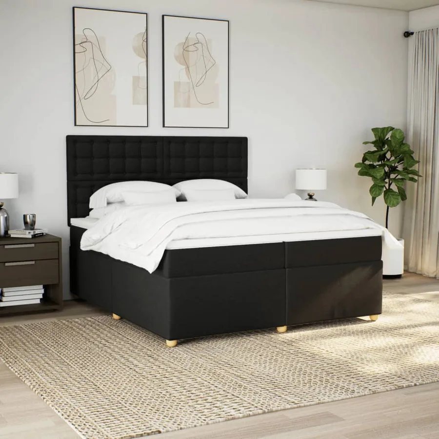 Sommier à lattes de lit avec matelas Noir 200x200 cm Tissu - 3