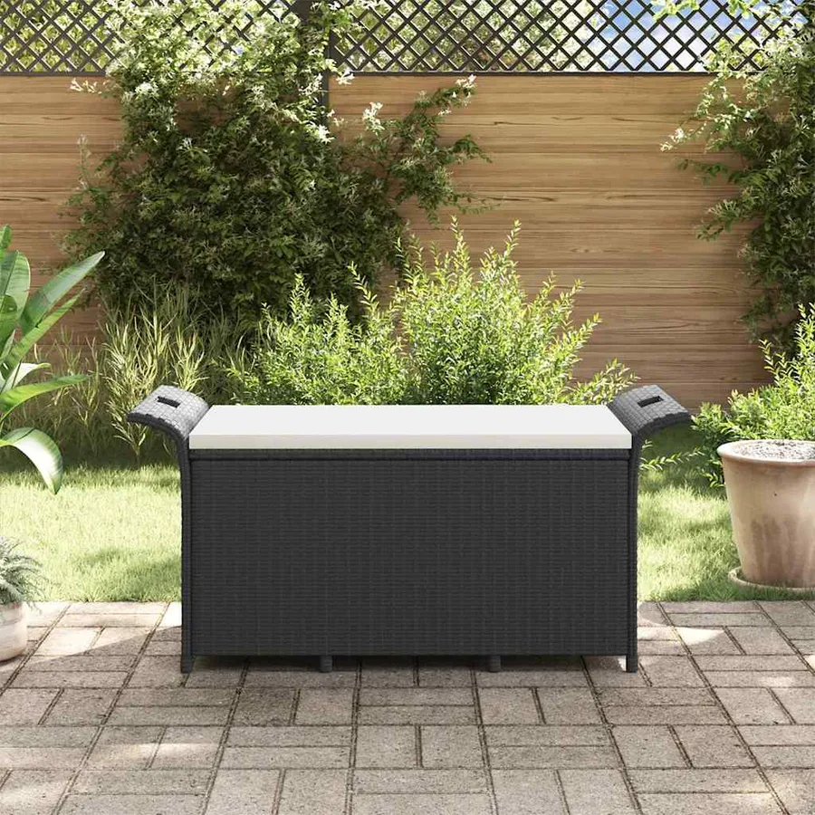 Garden Bench with Cushion Black 116x46x57 cm Poly Rattan - 3