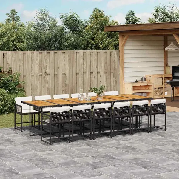 Ensemble à manger de jardin 13 pcs coussins noir résine tressée