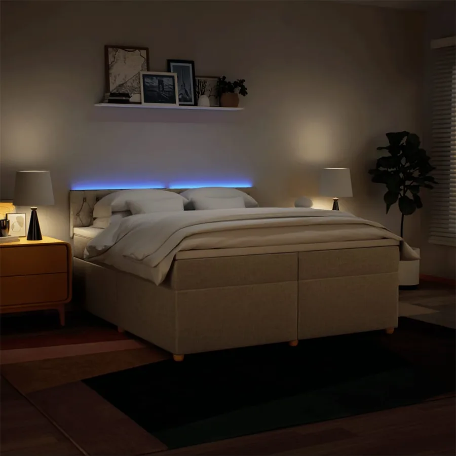 Sommier à lattes de lit avec matelas Crème 200x200 cm Tissu - 5