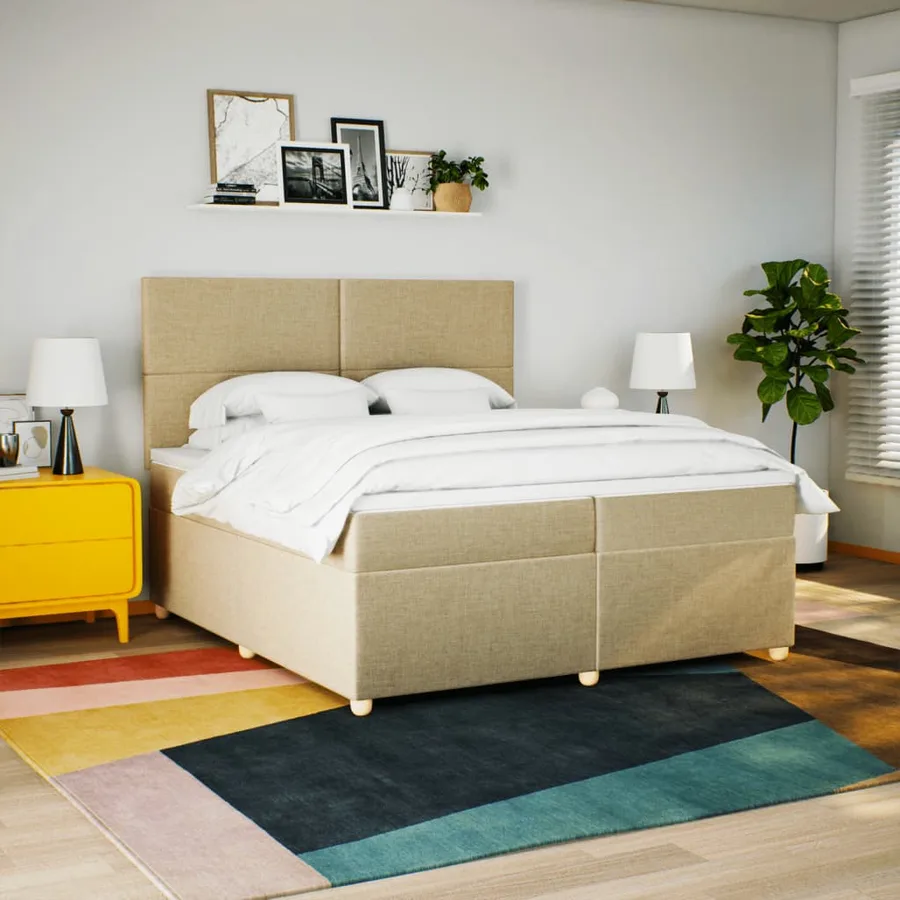 Sommier à lattes de lit avec matelas Crème 200x200 cm Tissu - 4