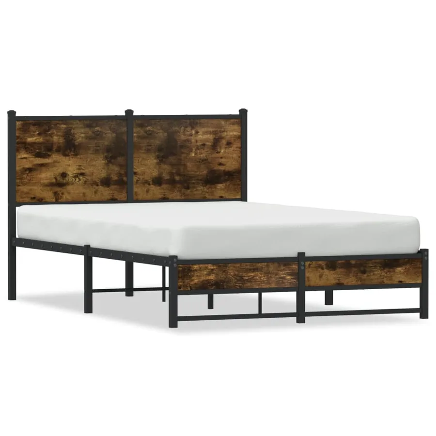 Cadre de lit en métal sans matelas chêne fumé 120x190 cm - 2