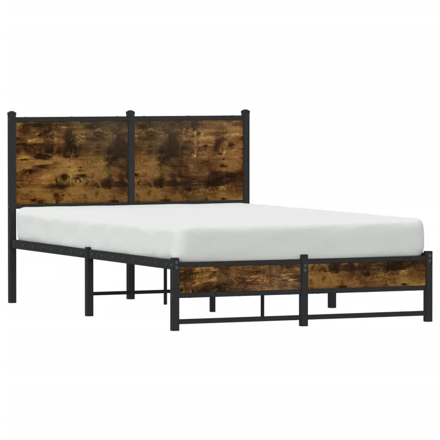 Cadre de lit en métal sans matelas chêne fumé 120x190 cm - 4
