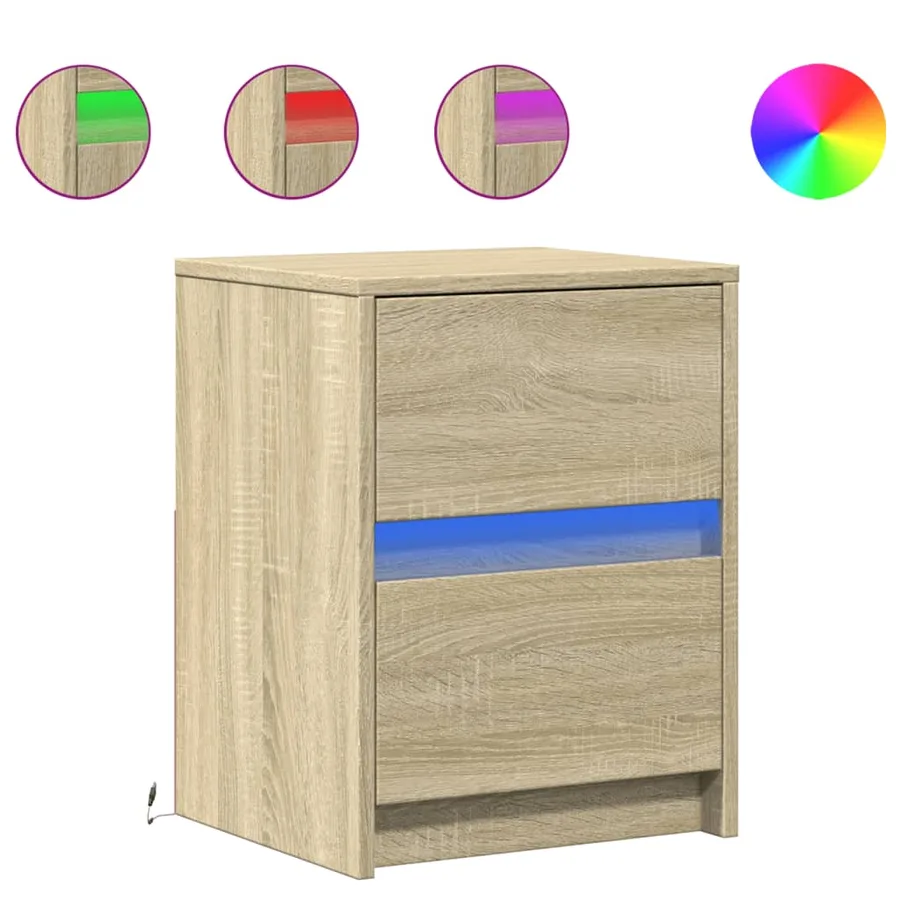 Armoires de chevet et lumières LED 2 pcs chêne sonoma - 2