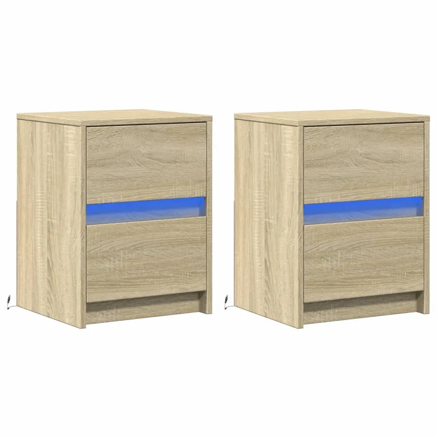 Armoires de chevet et lumières LED 2 pcs chêne sonoma - 3