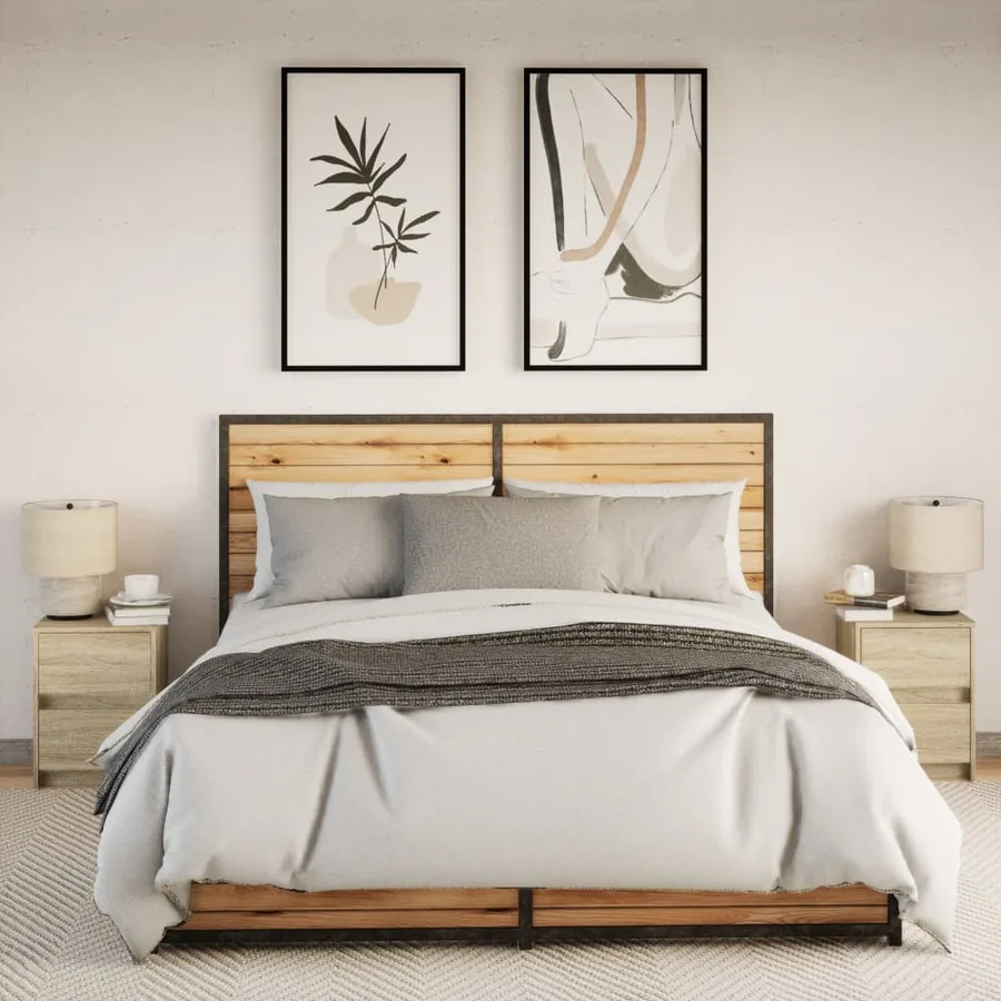 Armoires de chevet et lumières LED 2 pcs chêne sonoma - 4
