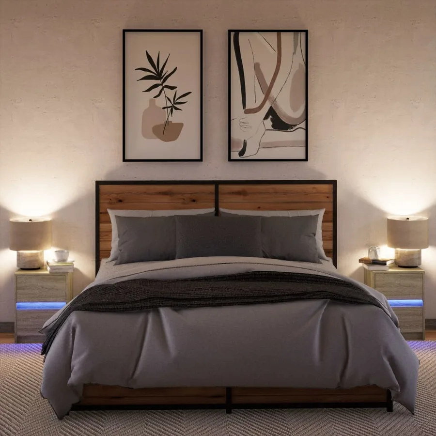 Armoires de chevet et lumières LED 2 pcs chêne sonoma - 5