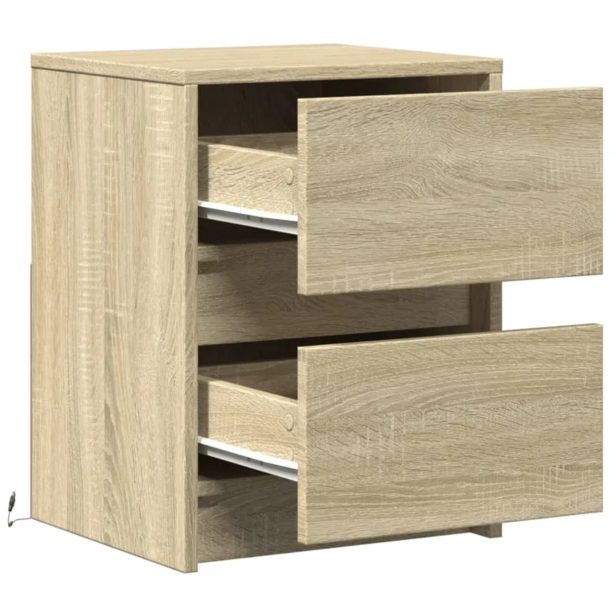 Armoires de chevet et lumières LED 2 pcs chêne sonoma - 9