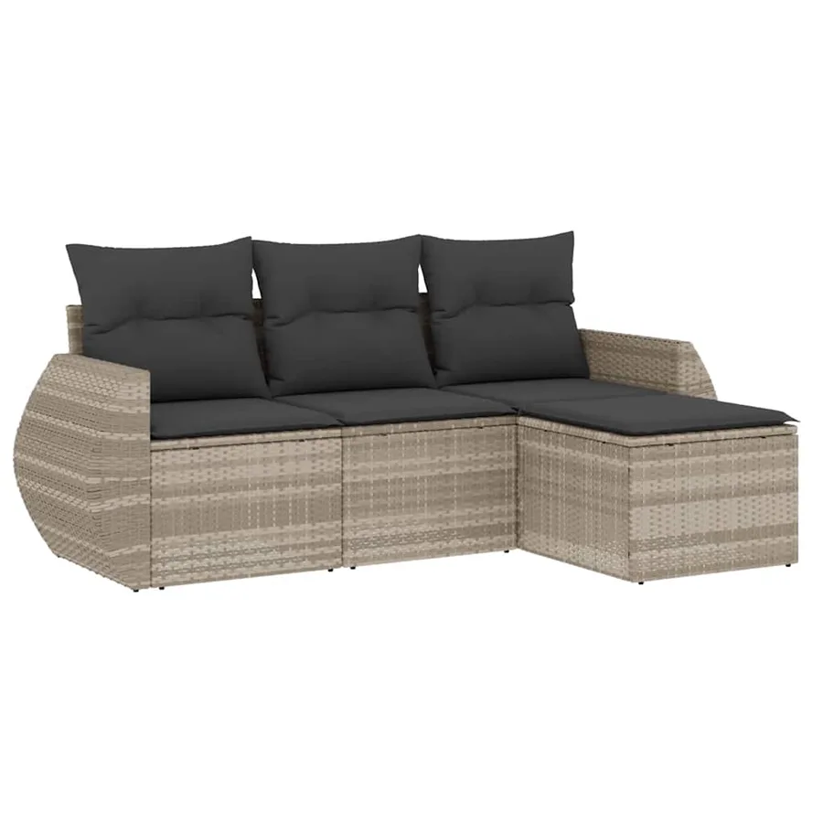 Salon de jardin 4 pcs avec coussins gris clair résine tressée - 2