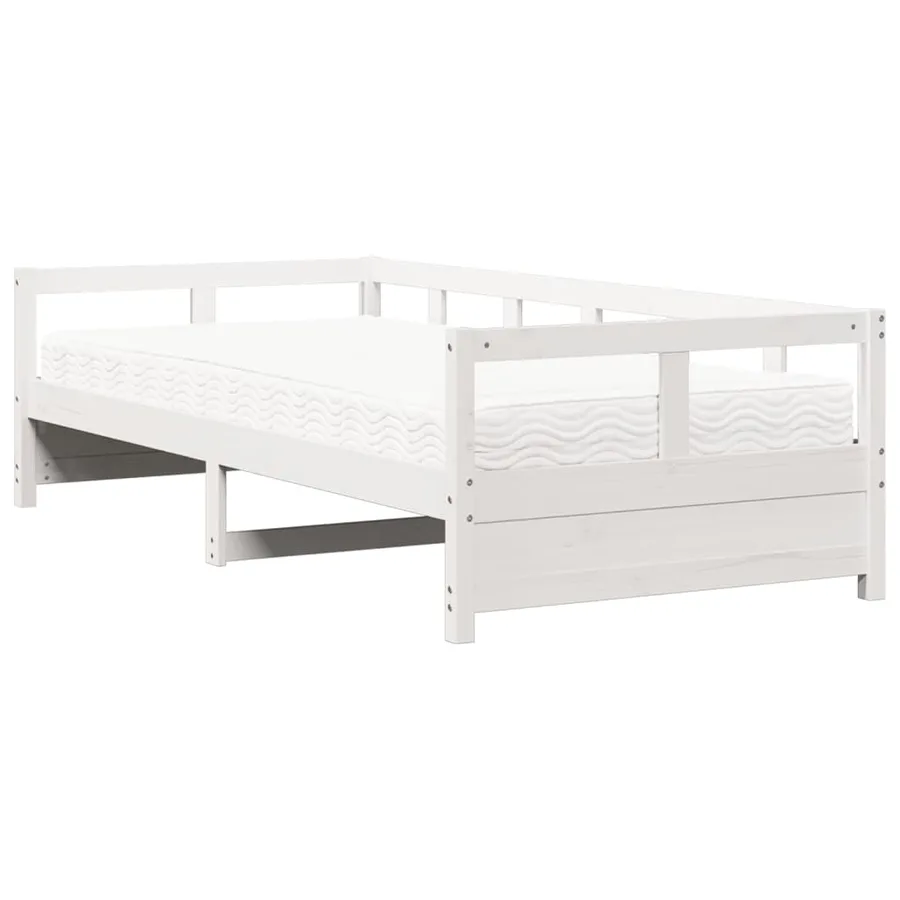 Lit de jour avec matelas blanc 80x200 cm bois de pin massif - 2
