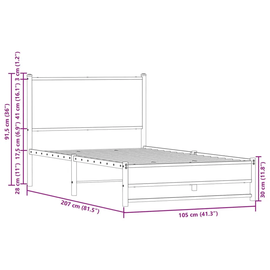 Cadre de lit en métal sans matelas chêne sonoma 100x200 cm - 10