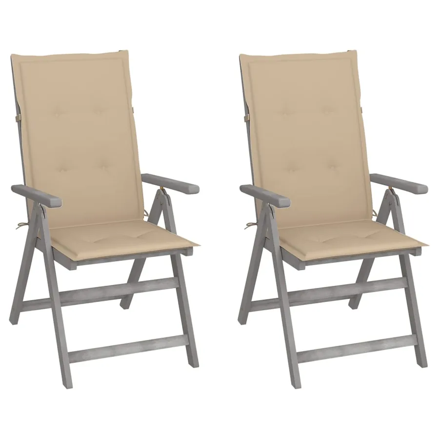Reclining Garden Chairs Set of 2 and Cushions Acacia Wood