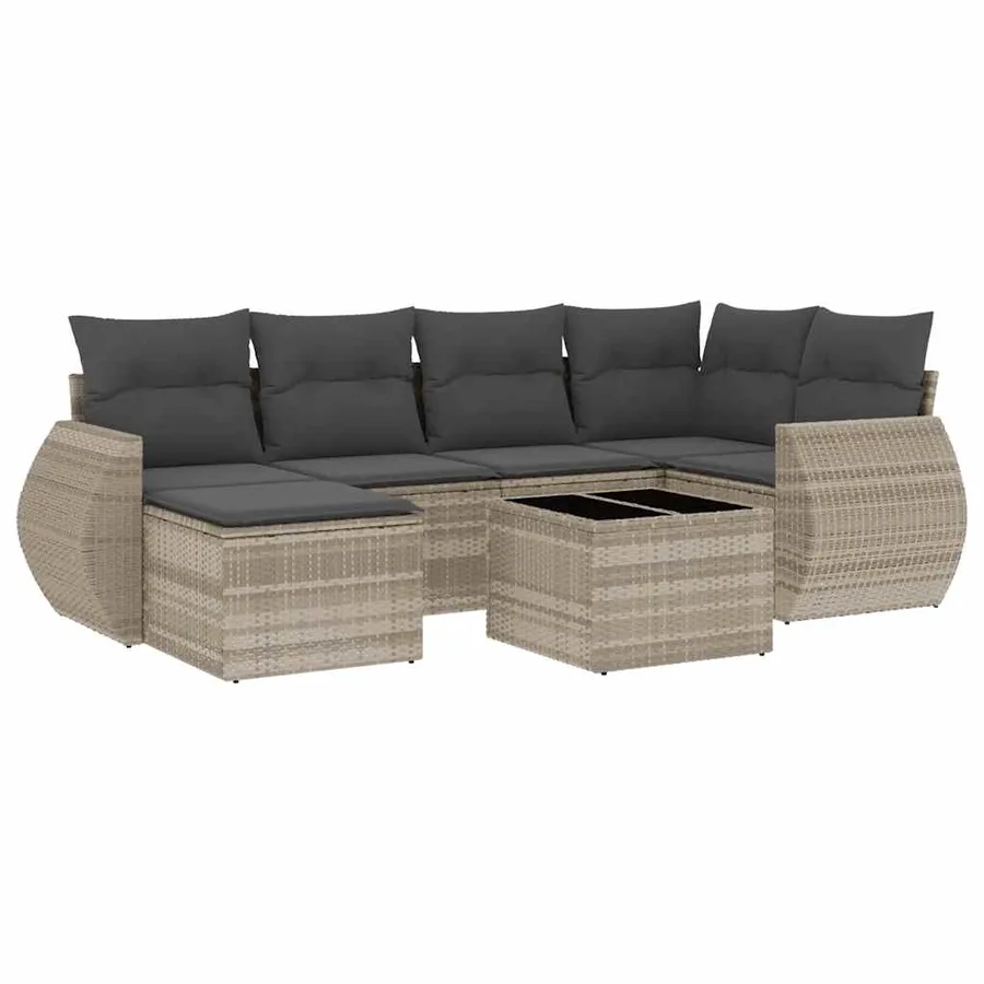 Salon de jardin avec coussins 7 pcs gris clair résine tressée - 2