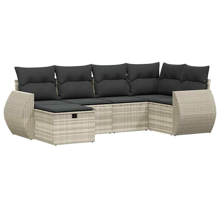 Salon de jardin 6 pcs avec coussins gris clair résine tressée - 2