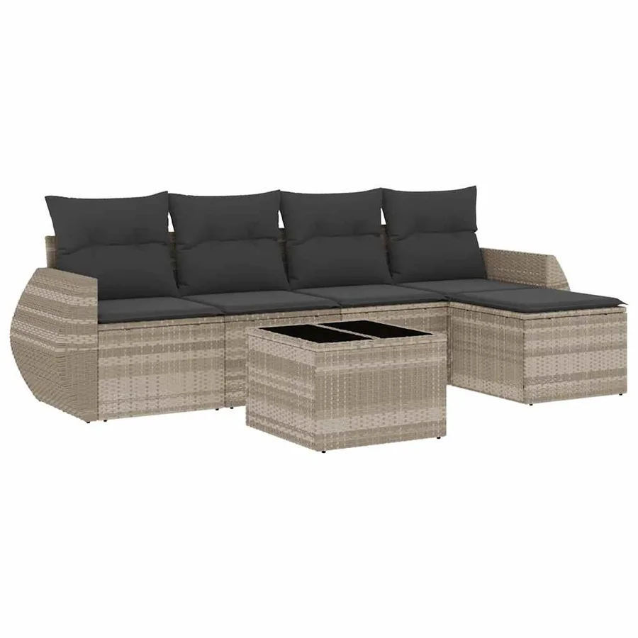 Salon de jardin 6 pcs avec coussins gris clair résine tressée - 2