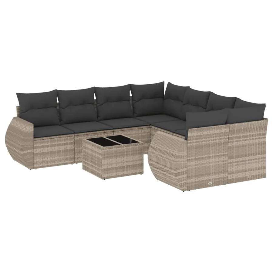Salon de jardin 9 pcs avec coussins gris clair résine tressée - 2