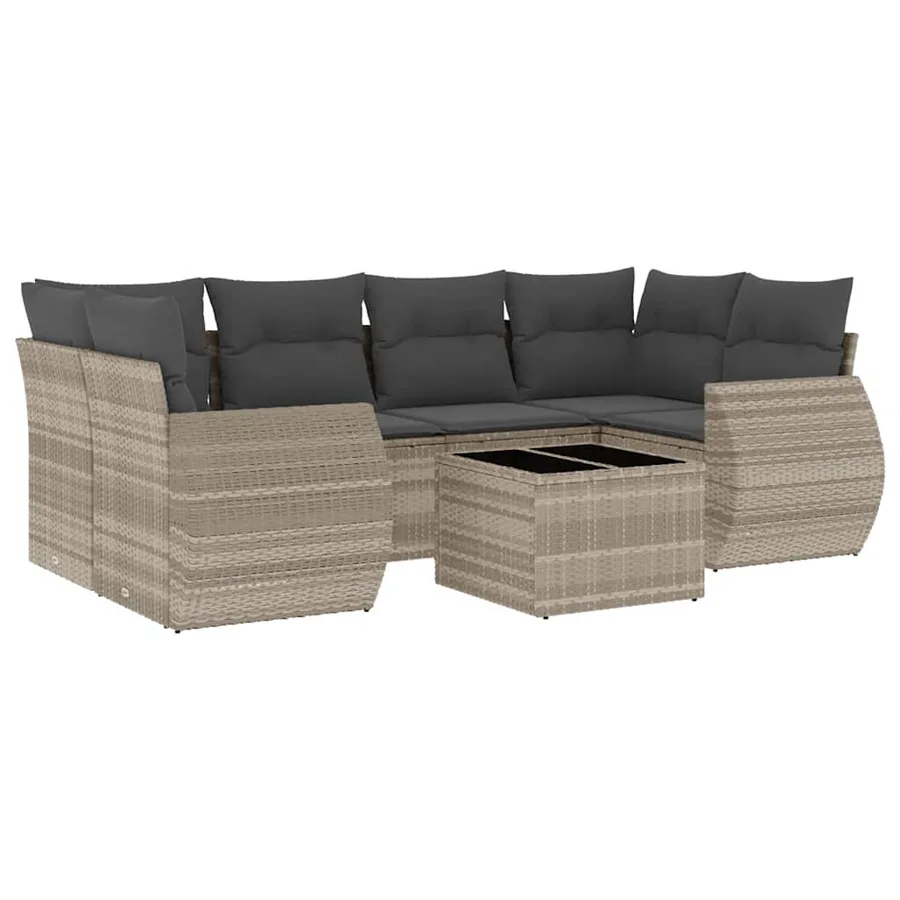 Salon de jardin avec coussins 7 pcs gris clair résine tressée - 2