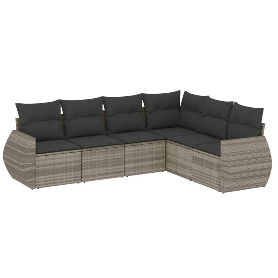 Salon de jardin 6 pcs avec coussins gris clair résine tressée - 2