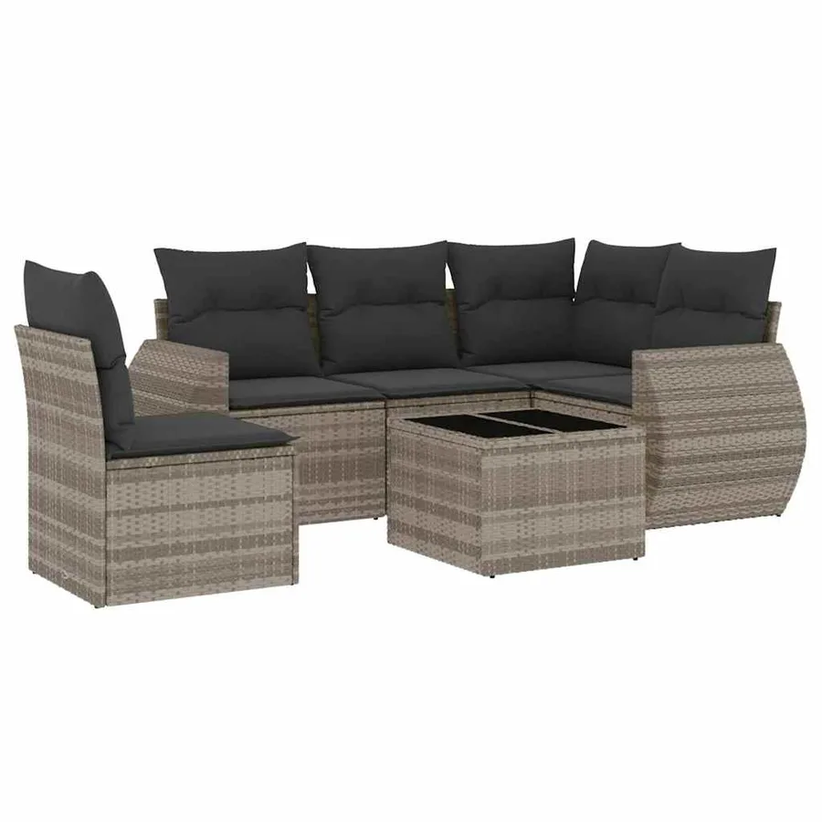 Salon de jardin 6 pcs avec coussins gris clair résine tressée - 2