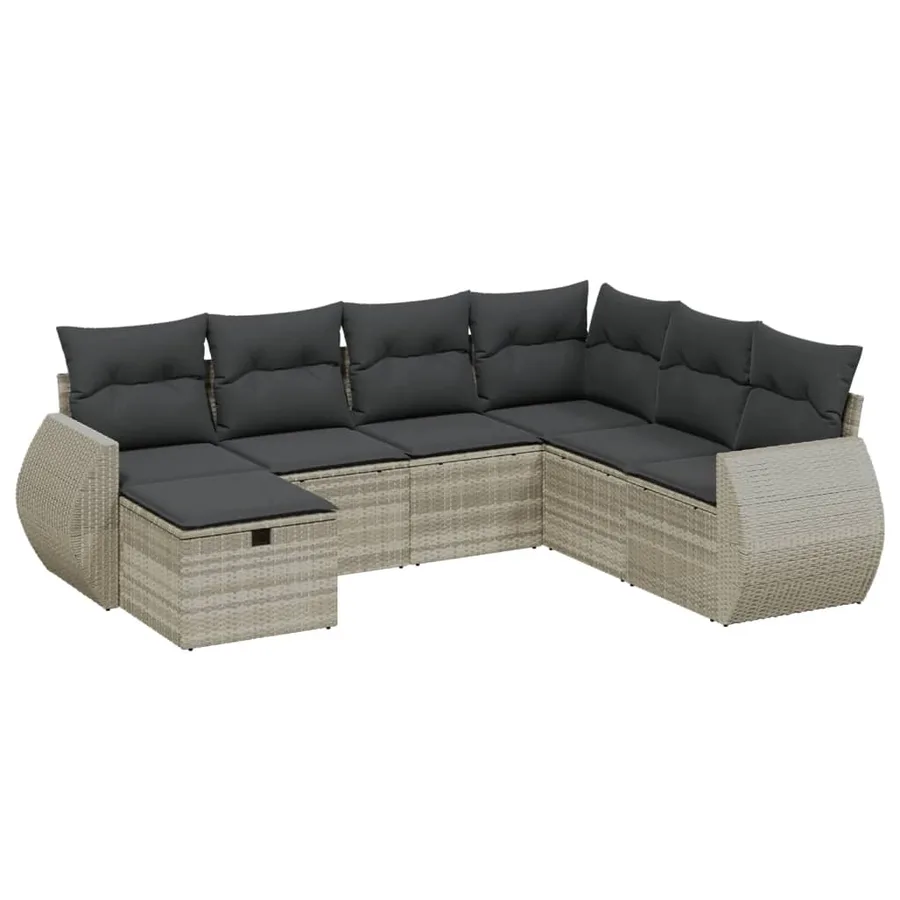 Salon de jardin avec coussins 7 pcs gris clair résine tressée - 2