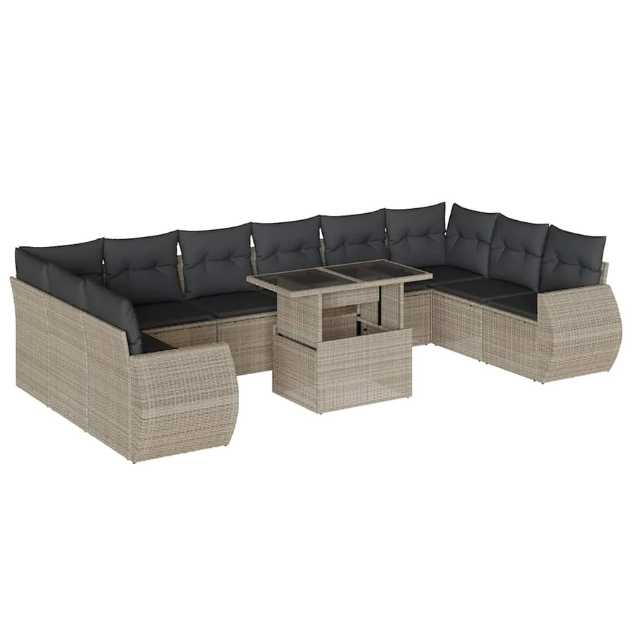 Salon de jardin 11 pcs avec coussins gris clair résine tressée - 2