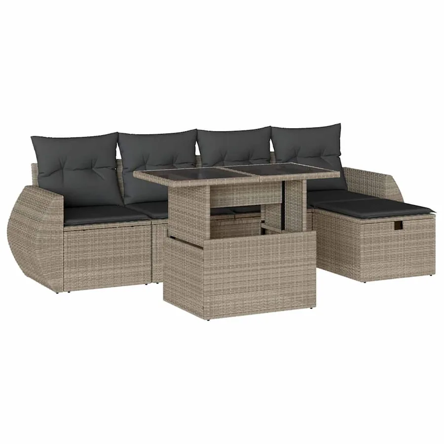 Salon de jardin 6 pcs avec coussins gris clair résine tressée - 2