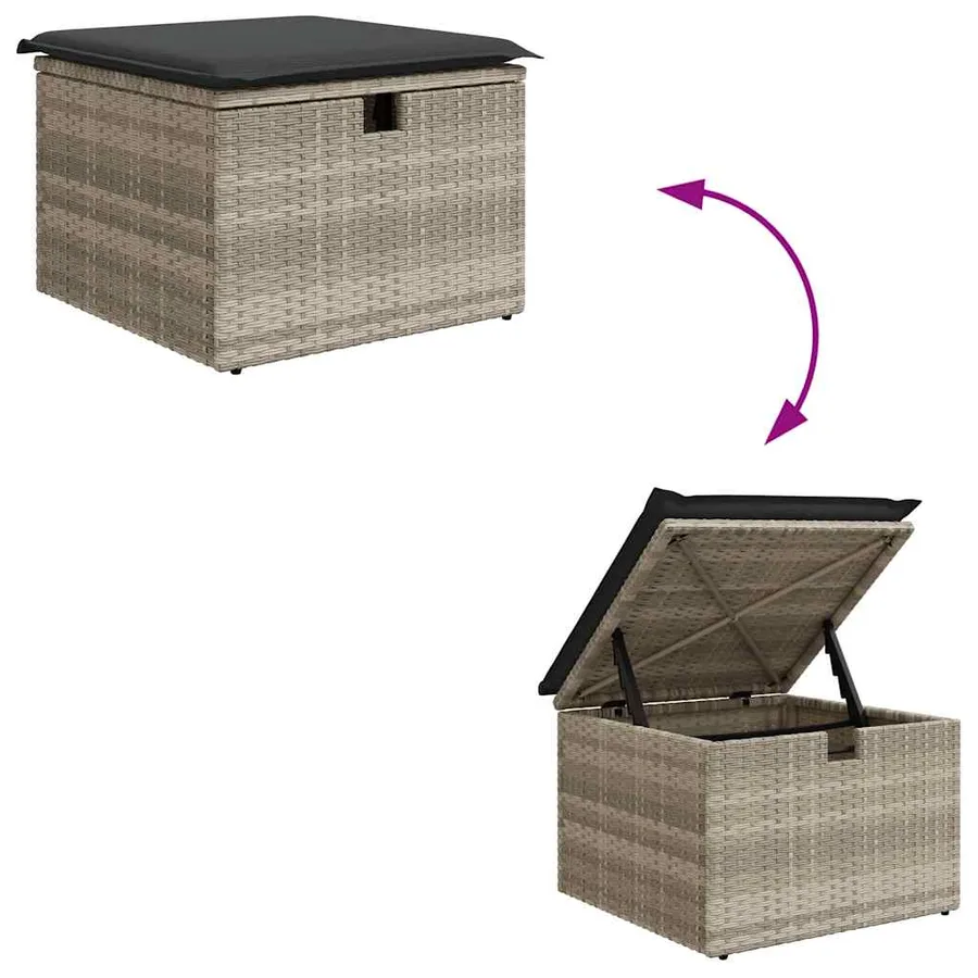 Salon de jardin 6 pcs avec coussins gris clair résine tressée - 7