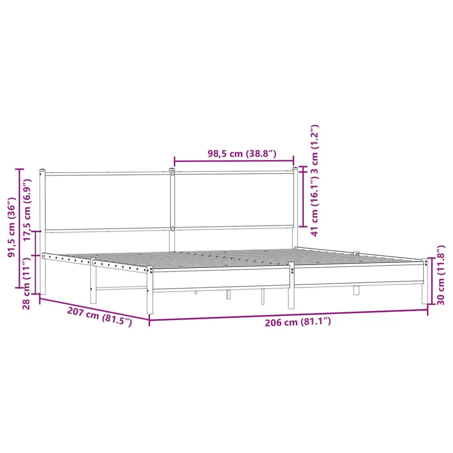 Cadre de lit en métal sans matelas chêne sonoma 200x200 cm - 10
