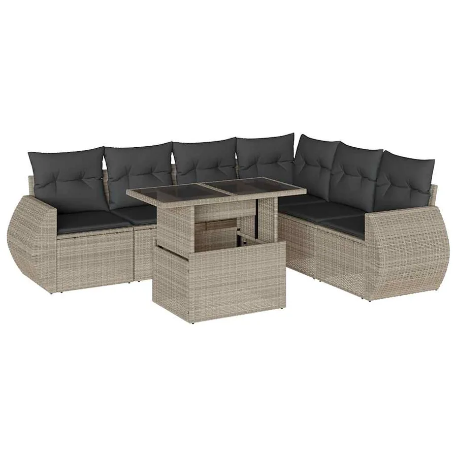 Salon de jardin avec coussins 7 pcs gris clair résine tressée - 2