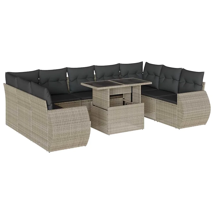 Salon de jardin avec coussins 10 pcs gris clair résine tressée - 2