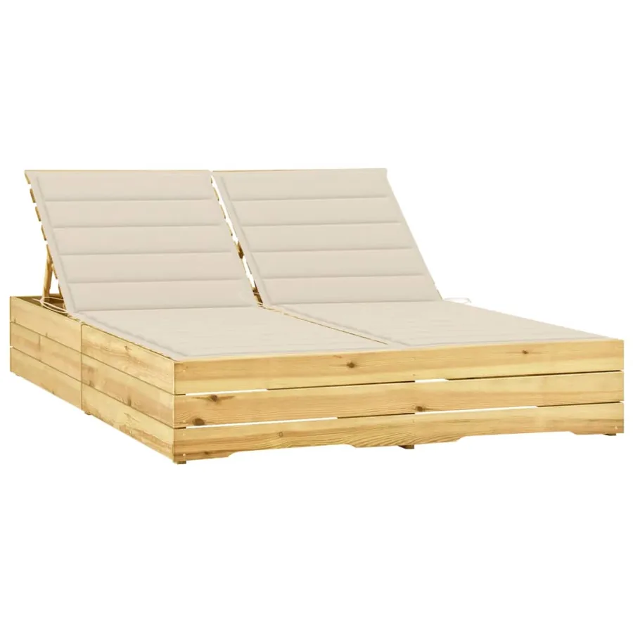 Double Sun Lounger and Cream Cushions Impregnated Pine Wood