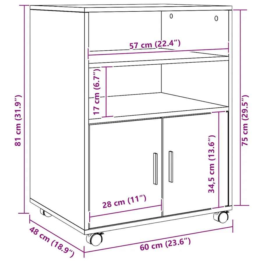 Armoire à roulettes chêne artisanal 60x48x81 cm bois ingénierie - 10