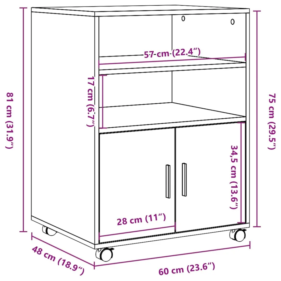 Armoire à roulettes chêne sonoma 60x48x81 cm bois d'ingénierie - 10