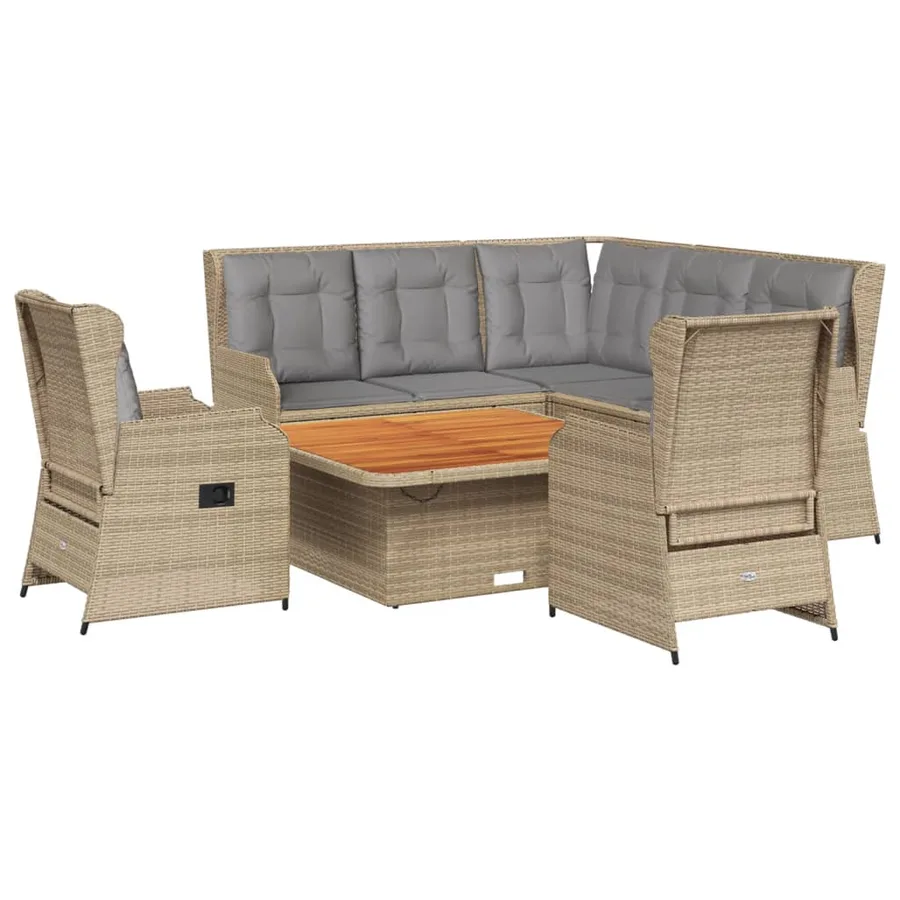 Salon de jardin avec coussins 6 pcs beige résine tressée - 2