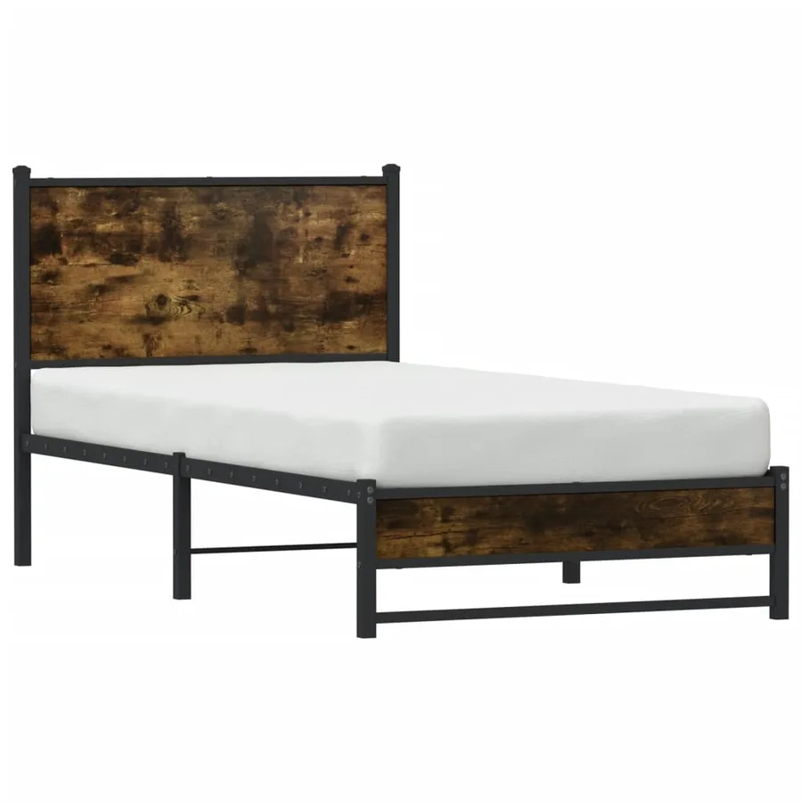 Cadre de lit en métal sans matelas chêne fumé 75x190 cm - 4