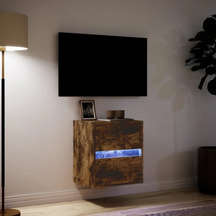 Meuble TV mural avec lumières LED chêne fumé 41x31x45 cm - 5