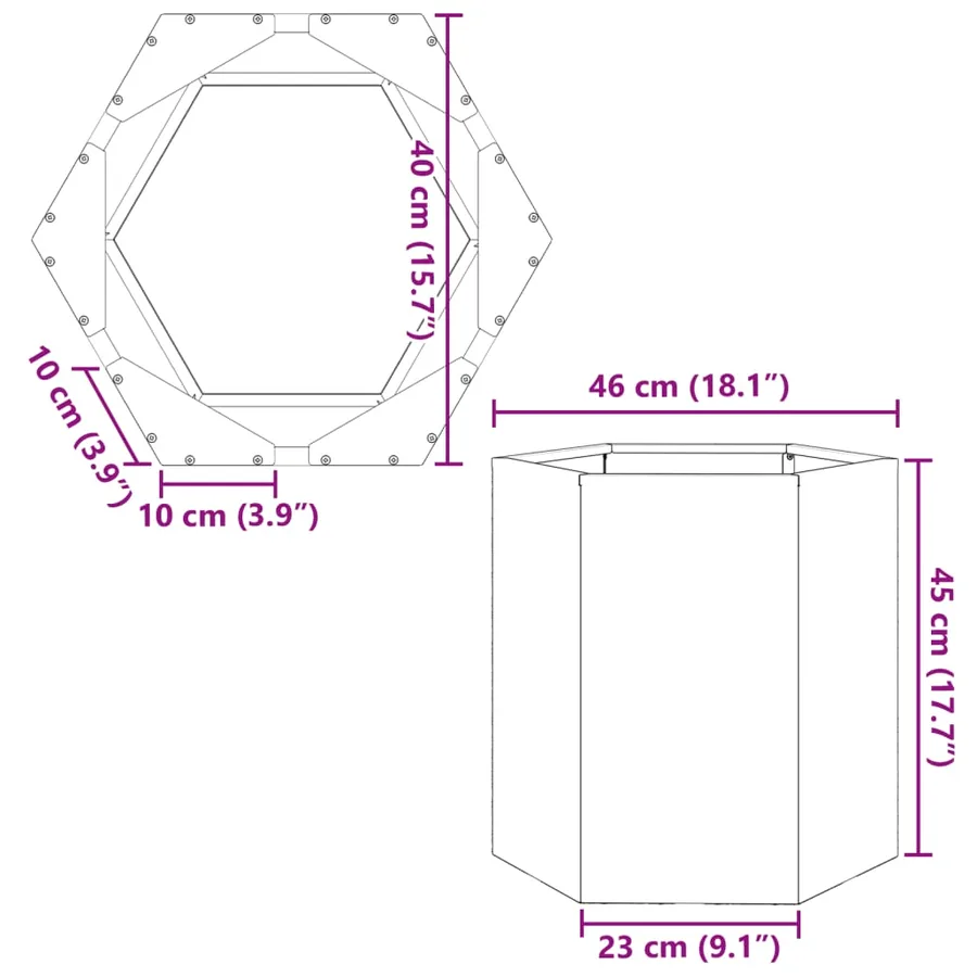 Jardinière vert olive hexagone 46x40x45 cm acier - 10
