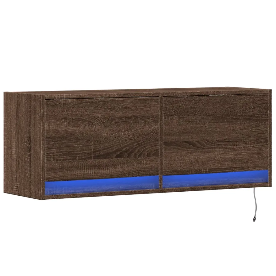 Meuble TV mural avec lumières LED chêne marron 100x31x35 cm - 3