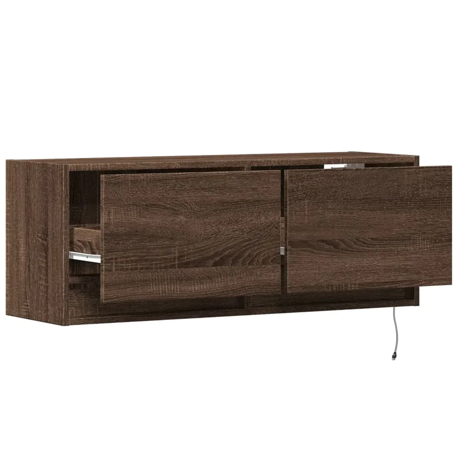 Meuble TV mural avec lumières LED chêne marron 100x31x35 cm - 9