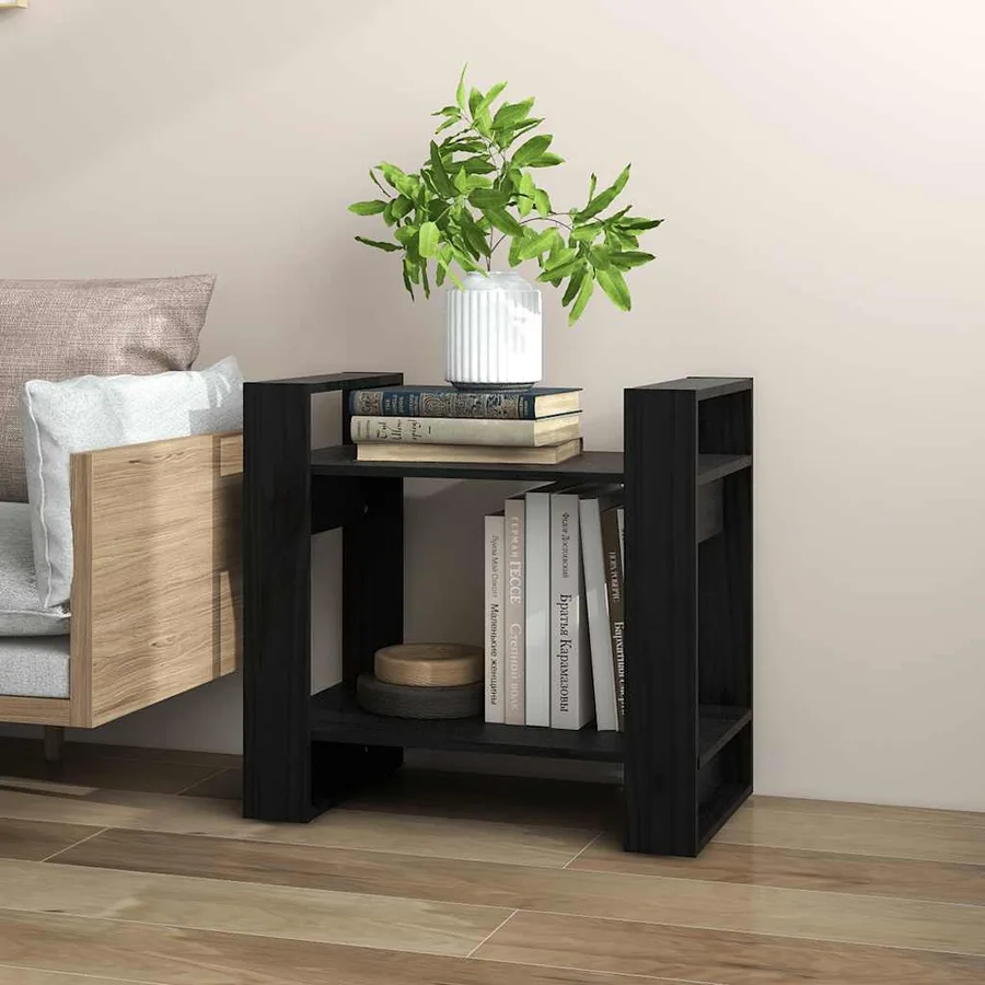 Bibliothèque/Séparateur de pièce Noir 60x35x57 cm Pin massif - 6