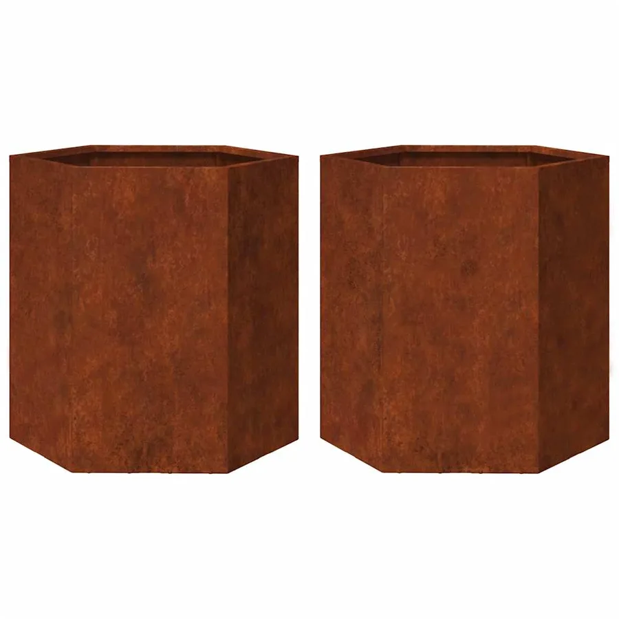 Jardinières 2 pcs hexagone 46x40x45 cm acier patinable - 2
