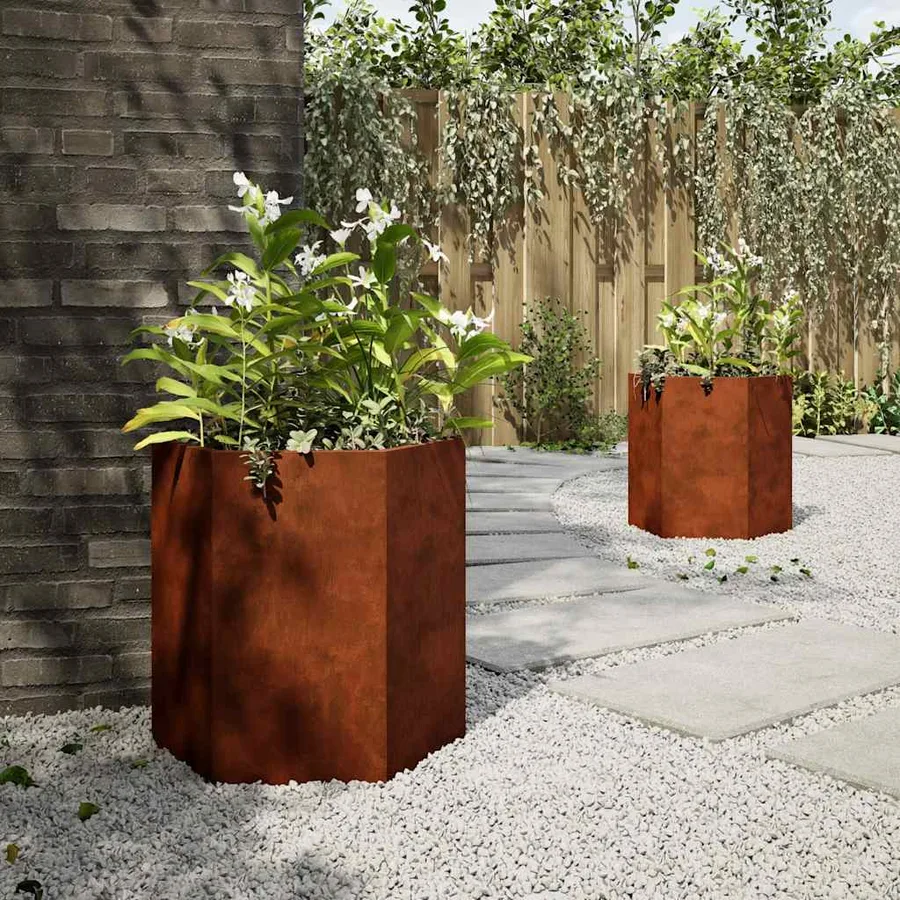 Jardinières 2 pcs hexagone 46x40x45 cm acier patinable - 4