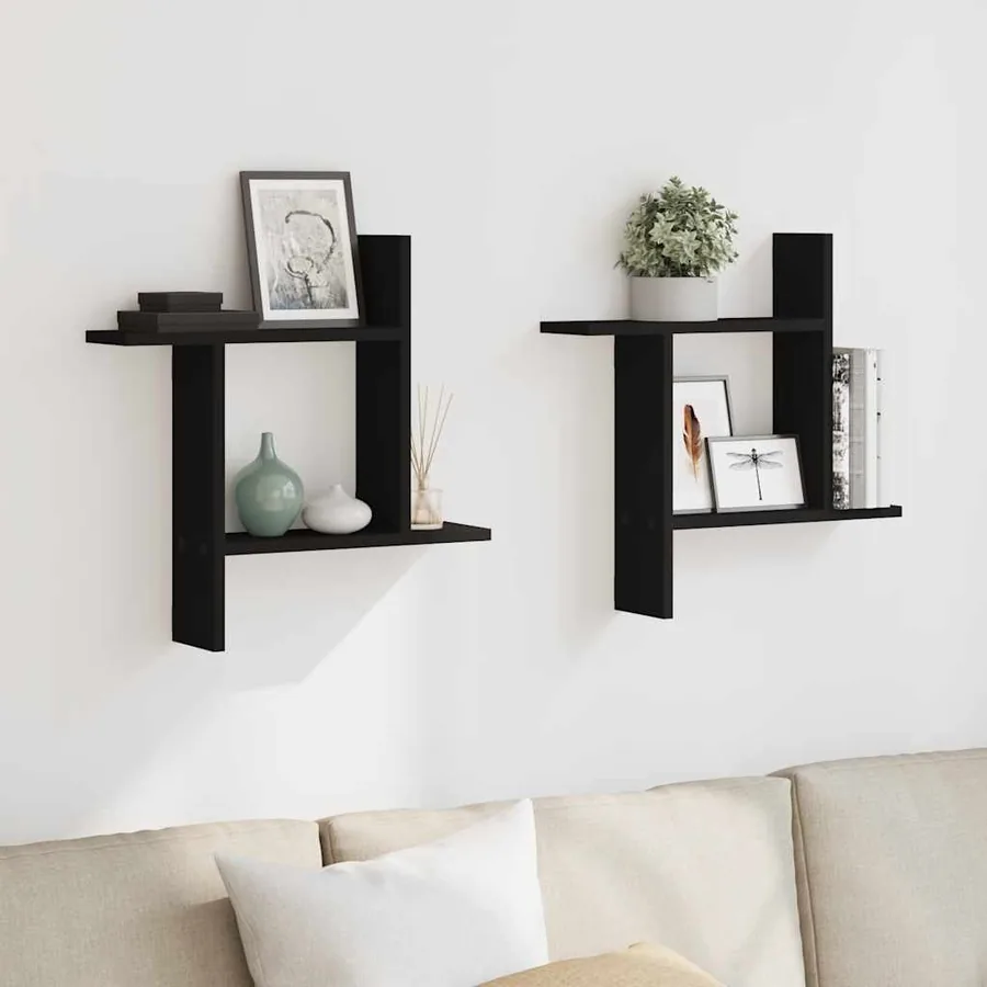 Étagères murales 2 pcs noir 50x12x50 cm bois d'ingénierie