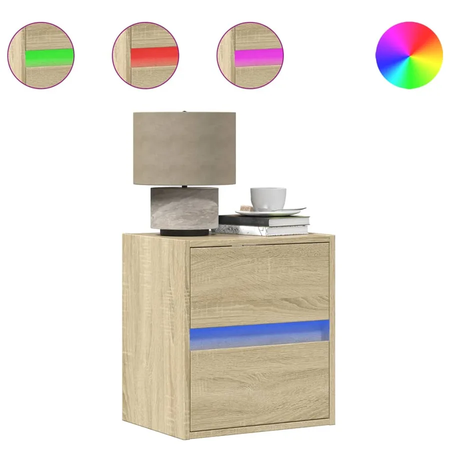 Table de chevet murale avec lumières LED chêne sonoma - 2
