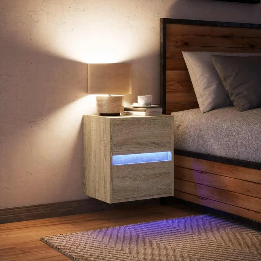 Table de chevet murale avec lumières LED chêne sonoma - 3